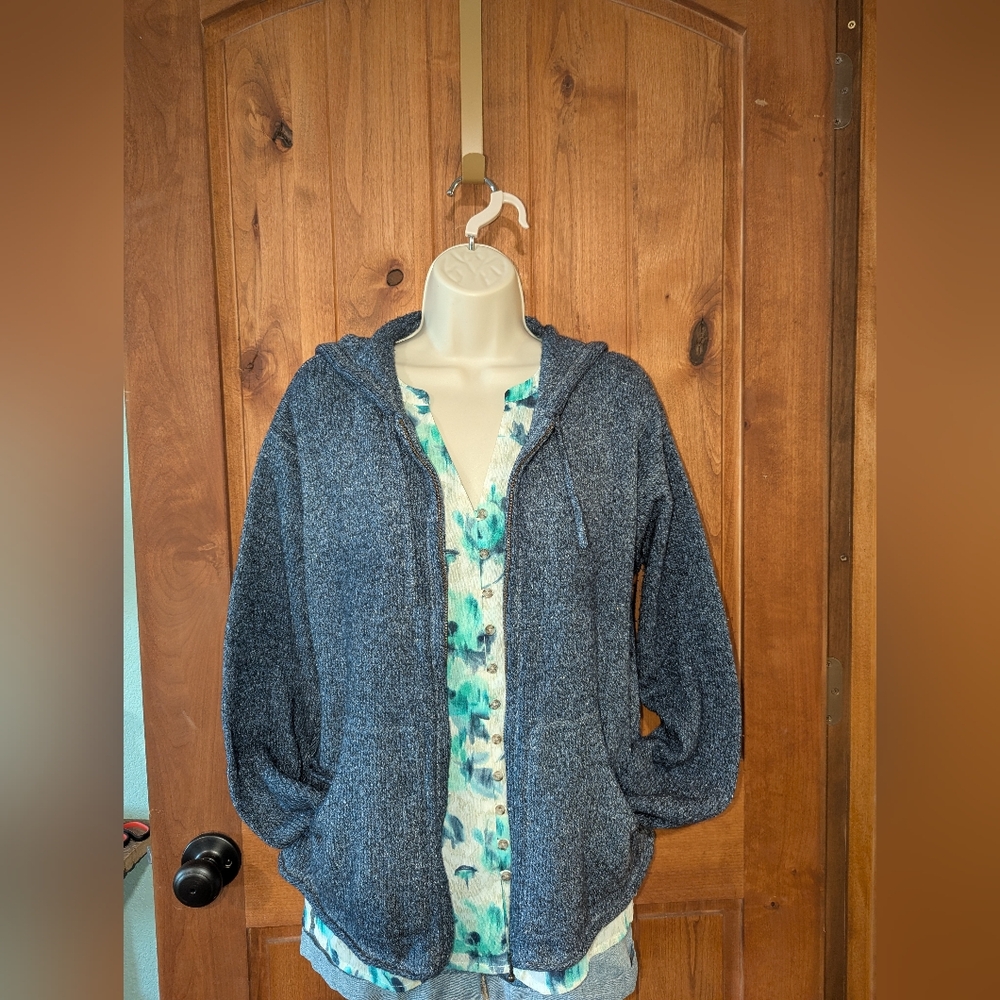 Columbia Blue Knit Cardigan with Zip‎ Front And Hood